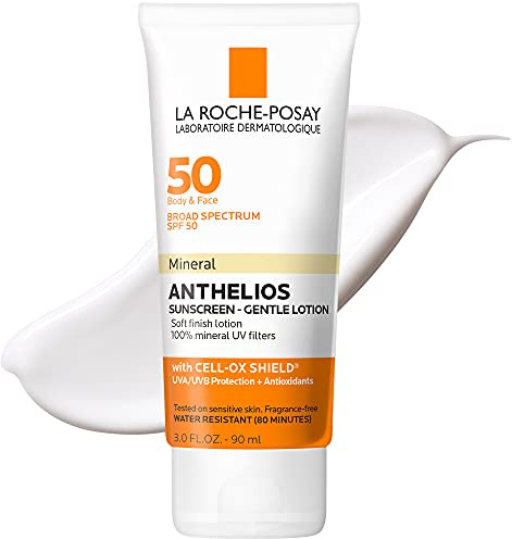 La Roche-Posay Anthelios Mineral Sunscreen SPF 50 Gentle Lotion, Broad Spectrum SPF + Antioxidants, Face & Body Sunscreen, Titanium Dioxide & Zinc Oxide, Oxybenzone Free, Oil Free