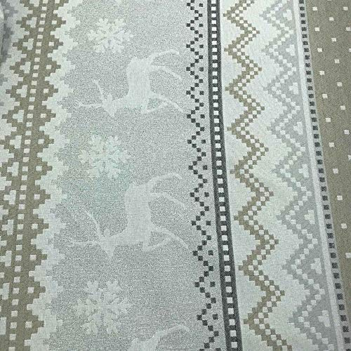 Kt KILOtela - Polsterstoff - Dekostoff Weihnachten - Jacquard - 280 cm breite - Meterware ab 0,5 m - Preis gilt für 0,5 m | Rentiere und Bordüren - Beige, Braun, Grau