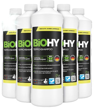 BiOHY Teppichshampoo (6 x 1 Liter) | Teppichreiniger Konzentrat | ideal gegen hartnäckige Flecken | materialschonend & tierfreundlich | effektives Bio Mittel | kraftvoller Teppich Schaum