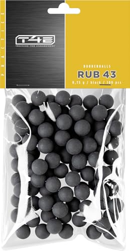 T4E - RUB 43 - Lot de 100 boules de paintball en caoutchouc - Calibre .43 - 0,75 g - Noir