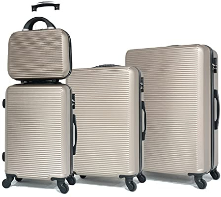 CELIMS 3er Kofferset mit 1 Kosmetikkoffer - Koffertset mit Beautycase - Champagner 5859