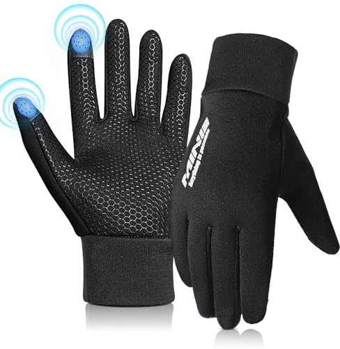 Reithandschuhe Kind Winter Fahrradhandschuhe Fleece Handschuhe Wasserdichte | Fahrradhandschuhe Kinder Wasserdichte Fahrradhandschuhe für Kind, Touchscreen-Funktion, Schwarz, Radsport, Outdoor, Wandern