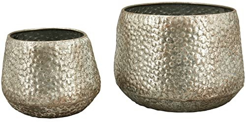 finehomegarden Übertopf Dore Metall Creme/antik Silber 2erSet Ø15+21cm Pflanztopf Dekotopf Topf Deko