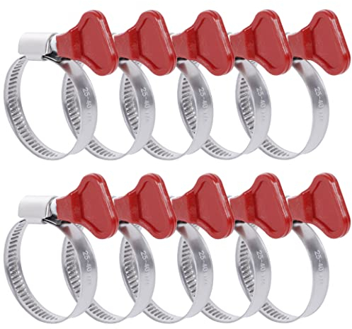 10 Stück Schlauchschellen Set, 25-40mm Einstellbare Schlauch Clips Rohrschellen Mit Griff Schlauchbinder für Wasserrohr Gasrohr Garten Poolschlauch(Schraubenschlüssel Unnötig)