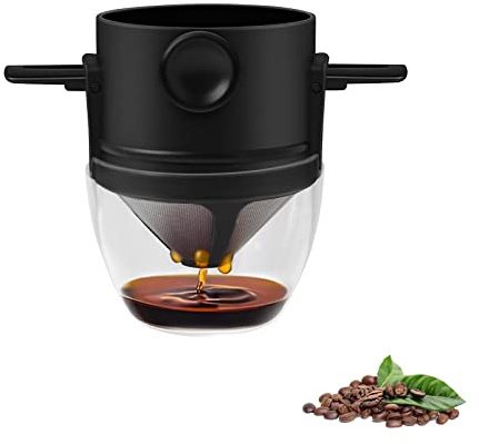 Pour Over Coffee Filter Reusable Pour Over Coffee Maker Stainless Steel Cone Paperless Coffee Dripper Filter 1-2 Cup for Home Office Travel