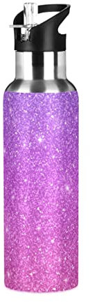 Bouteille d'eau de 591 ml avec paille pailletée violet et rose - Bouteille d'eau isotherme pour voyage et sport
