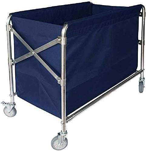 AUNEVN Chariots Mobiles, Chariots de Stockage de Cuisine, Chariot de Trieur de Linge En Acier Inoxydable Pliable Avec Sacs, Chariot À Vêtements Ity Hotel Avec Roues/Blue/87X52X78Cm