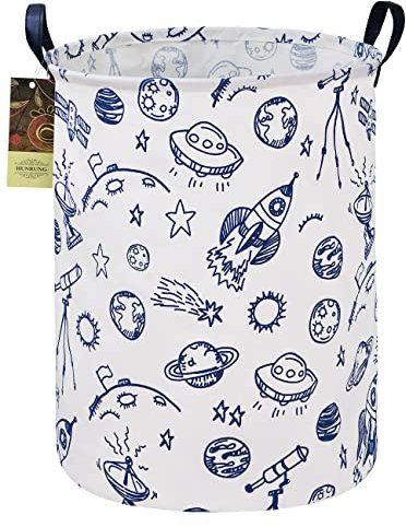 HUNRUNG Cesta grande de tela de lona ligera para almacenamiento, organizador de juguetes, ropa sucia, plegable, impermeable, para dormitorios universitarios, dormitorio de niños, baño (planeta azul