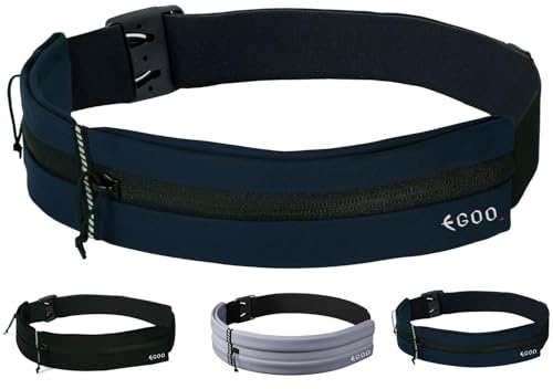 EGOO - Water Resistant Running Belt with Adjustable Elastic Strap, Lightweight Large Capacity Sports Waistpack with Dual Pockets for Running, Workout, Walking, Biking, Travel & Outdoor Activities