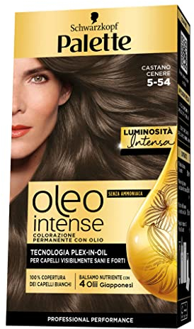 Schwarzkopf Palette Oleo, colorazione permanente copertura professionale capelli bianchi, 5-54 Castano Cenere, confezione singola, Liquido, Senza ammoniaca