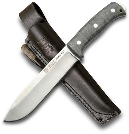 Joker Cuchillo de Supervivencia Nomad 6.5  CV137-P, mango Micarta Canvas, hoja de 16,5 cms, funda piel negra, incluye pederna, Herramienta de pesca, caza, camping y senderismo.