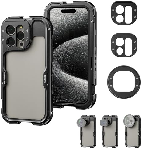 NEEWER 15 Pro MAX Cage [2aGen], estabilizador de teléfono Rig Video con Adaptador para Filtro de 67 mm, Placa Trasera para Objetivo de 17 mm, Adaptador para Lentes T Mount Compatible con Moment T