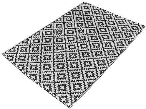 Dreamscene Garden Outdoor Rugs Geometric, Garden Outdoor Carpet Mat Water Resistant Foldable Easy Storage Large Outdoors Rug Summer Patio Decking Reversible, 160 x 230cm - Grey White