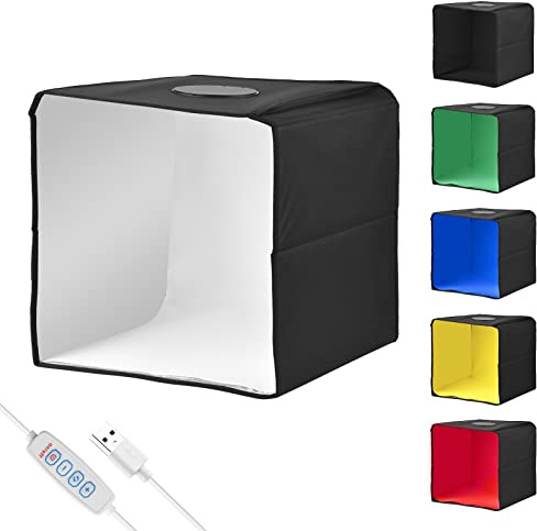 HUIOP - Scatola per foto da 25 x 25 cm, mini scatola luminosa portatile per foto, con 6 sfondi, alimentatore USB