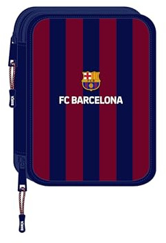 Safta F.C. BARCELONA - Estuche Escolar con 56 Útiles Incluidos, Estuche Infantil, Estuche Niño, Cómodo y Versátil, Fácil Limpieza, 19.5x24.8x4.5 cm, Color Azul marino/granate
