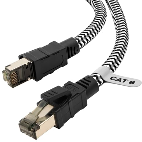 Qiuean Cat 8 3m Lan Kabel,Nylon Geflochtener Netzwerkkabel,40Gbps 2000MHz Hochgeschwindigkeits Ethernet Kabel,S/FTP Patchkabel mit Vernickelt Rj45-Stecker für Ps5/Laptop/Router/Gaming/Modem