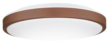 EGLO Lezuza LED-taklampa, rund takmonterad sovrumslampa, platt utanpåliggande lampa av stål och vit och brun plast, varmvitt ljus, 43 cm i diameter