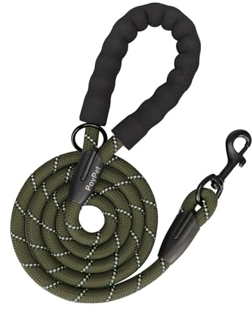 PoyPet Hundeleine Starke Hundeleine mit bequem gepolstertem Griff und stark reflektierenden Fäden für kleine, mittlere und große Hunde(Armeegrün)