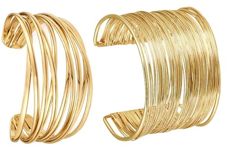 JENCVNL 2 Stück Gold Manschette Armreif für Damen, Gold Offen Armreif Breiter Armbänder Armreife für Damen Mädchen