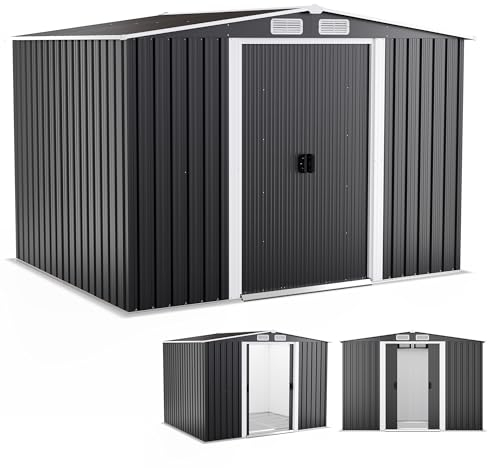 ONBEST Premium Metall Gerätehaus mit Fundament & Schiebetür – Geräteschuppen Gartenhaus Metallgerätehaus in anthrazit – 3 Größen zur Wahl (5,3m2)