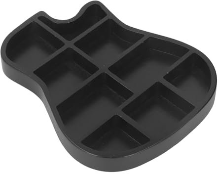 Glomora Gitarren-Pick-Halter aus Holz, Gitarrenförmig, 9 Fächer, Multifunktionale Aufbewahrungsbox Für Plektrum-Zubehör, Schwarz
