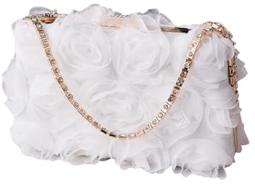 CORIOS Damen Abendtasche Blumen Clutch Tasche Elegante Handtasche Mini Rose Schultertasche Luxuriös Umhängetasche für Hochzeit Bankett-Party Abschlussball Weiß