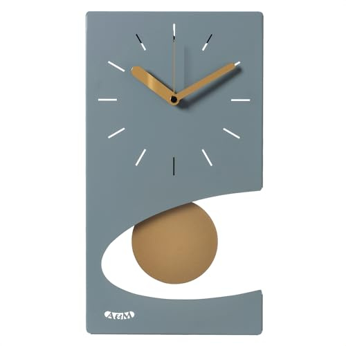 Arti & Mestieri Eclipse - Orologio a pendolo da Parete di Design 100% Made in Italy - in Ferro, 44 x 25 cm (Verde marino e oro laccato)