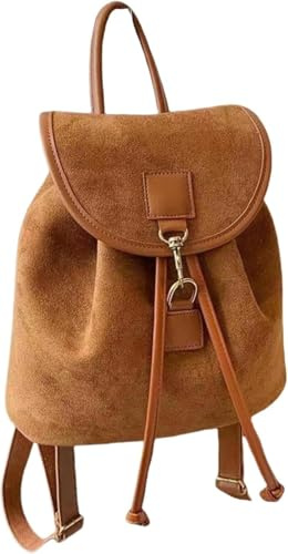 OXFUZZ Damen Leder Rucksack Handtasche Vintage Daypack Kleiner Cityrucksack Umhängetasche Arbeitstasche-Braun