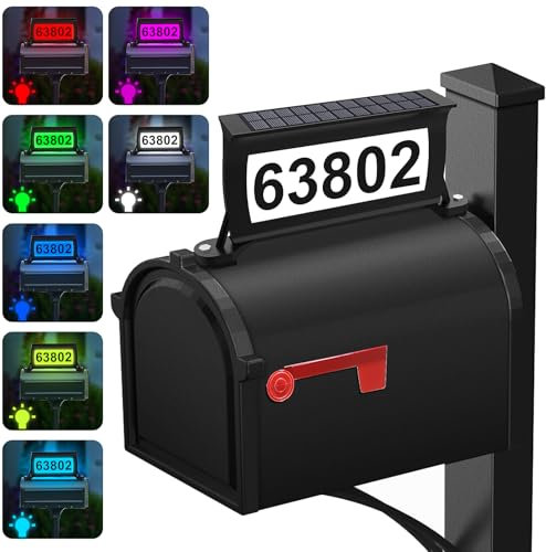 Solar Address Sign for Mailbox, RGB Color Changing Solar Mailbox Numbers, Double Side Lighted Mailbox Topper