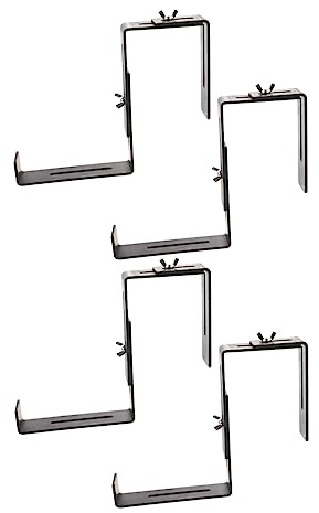 INOOMP 4pcs Adjustable Iron Railing Flower Pot Brackets for Rectangular Planter Boxes with Strong Bearing Capacity, Special Curve Hook Design for Handrails and Decks Outdoor Use