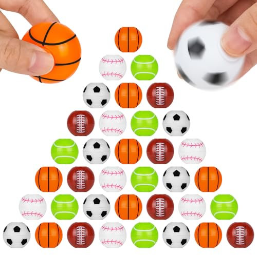 Ainiv 36 PCS Sports Balls Spinner Hand Fidget Spinner Balls, Sports Party Bag Fillers for Kids Hard, 3.5CM/1.3 Rotatable Fidget Balls, Stress Relief Football Basketball Tennis Toys for Kids Adults