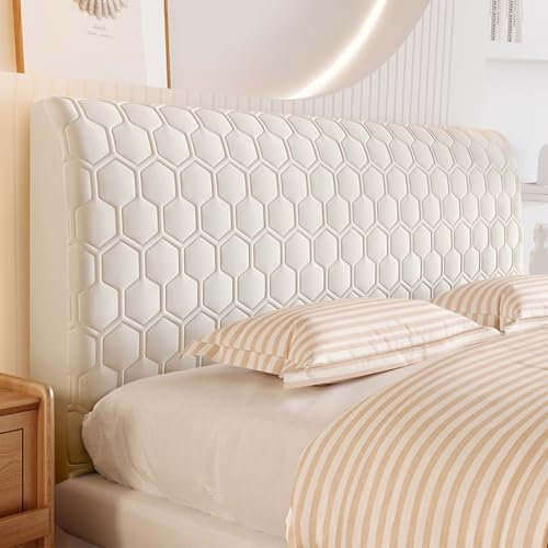Kopfteilbezug Bett 180/160/190/200 Bett Kopfteil Bezug/Überzug Gepolstert,bettkopfteil Hussen Samt Strecken Kopfteil Bett Schonbezug Universell All-Inclusive Bett Kopfteil Abdeckung(Beige White,180cm)