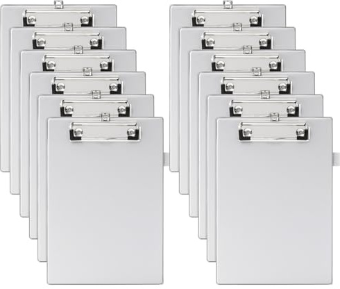 Srvnpioy Lot de 12 Porte-bloc DIN A5, Tableau d'écriture A5, avec Boucle pour Stylo et Boucle de Suspension Rétractable (Gris)