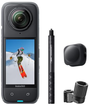 Insta360 X4 Pack ski - Caméra d'action 360 8K étanche, vidéo grand angle 4K, effet de perche à selfie invisible, protège-objectifs amovibles, 135 min d'autonomie, édition IA, stabilisation, pour sport