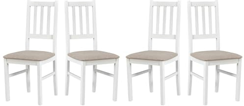LeafDesign Küchenstühle 4er Set - Stuhl Buche Massiv - Esszimmerstuhl 120 kg - Stühle Esszimmer 4er Set - Holzstuhl - Esstischstühle - Esszimmerstühle Holz - Weiss - Neve 13