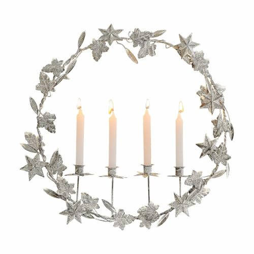 Loberon Kerzenhalter Jolvent, antikgrau | Filigranes Design aus Sternen und Blättern, Nostalgische Eleganz, Antik-Finish, Kerzenständer, Dekoration, Eisen