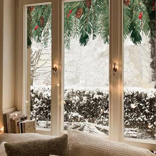 Film Opaque Fenetre Feuilles Vertes De Noël Brise Vue Fenetre Stickers Fenetre Film Vitre Anti Regard Film Electrostatique Vitre pour Bureau Maison Film Opaque Vitrage 4Pcs (30x90 cm)