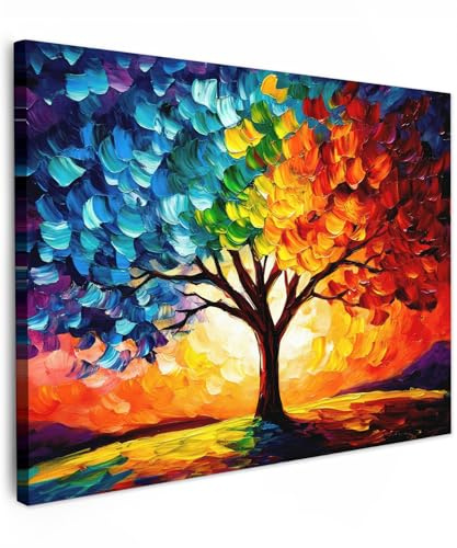 MuchoWow© Impression sur Toile Photo Peinture Tableau Decoration Murale | 80x60 cm - Chambre Salon Maison Deco Cuisine Arbre - Art - Nature - Coucher de soleil