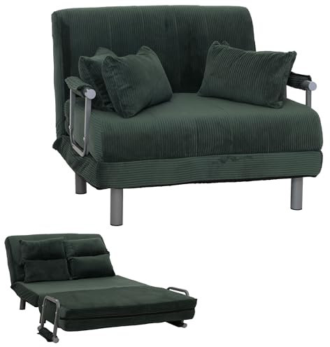 Mendler Schlafsessel HWC-K29, Klappsessel Schlafsofa Gästebett, Liegefläche 190x100cm, Stoff Cord (330g/m²) - grün