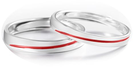 Calefee Anello Filo Rosso del Destino, Anelli Matrimonio Coppia Persona Argento 925 Regolabili Anello a Fascia Argento con Smalto Rosso