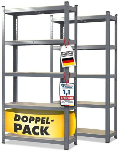 etm Schwerlastregal 2-er Pack 180 x 90 x 40 cm grau | Steckregal, Lagerregal, Standregal, Stecksystem ohne Werkzeug montierbar (Lakota, grau)