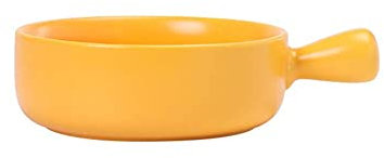 Nordic Style Ceramic Bowl with Handle,Breakfast Bowl Baking Bowl Dessert Rice Soup Fruit Salad Bowl-Yellow