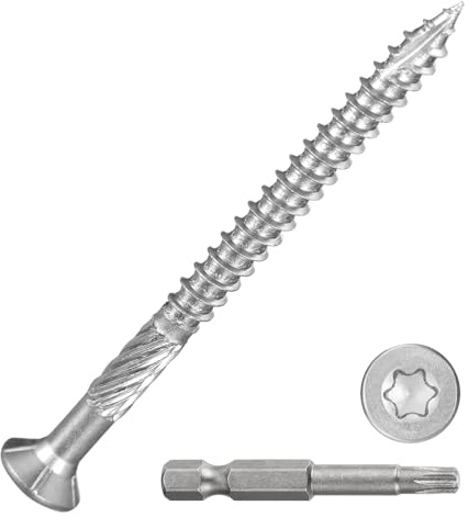 DTGN 100Pack #10x2-1/2 Deck Wood Screws kit 410 Stainless Steel Silver | Wood Screws Epoxy-Coated Decking Screws W/ T25 Torx Star Drive Bit,Good for Deck,Fences,Frames,Farms,Outdoor Furniture