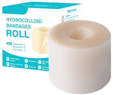 Hydrocolloid Roll 5cm x 5m - Cut-to-Size hydrocolloid Dressings - Hydrocolloid Plasters Bandages with Self-Adhesive for Wound Care,0.3mm Thickness,Ultra Absorbent & Waterproof