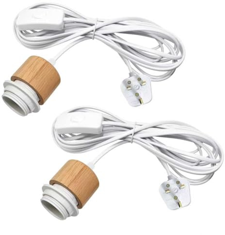 2 Pack Plug in Pendant Light Cord, 5M Light Cable with Switch and Plug, E27 Lamp Holder, Plug in Ceiling Light Fitting, Industrial Vintage Hanging Light for Indoor Decoration, DIY Lampshade, White