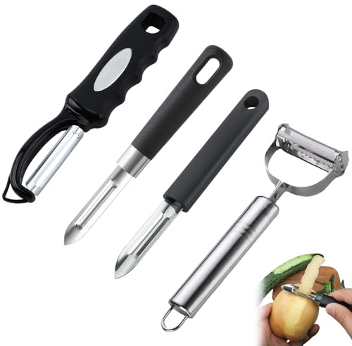 4-Teiliges Edelstahl Sparschäler Set – Doppel-Klingen Kartoffelschäler & Gemüseschäler Für Kartoffeln, Karotten, Gurken, äpfel & Birnen – Multifunktionales Peeler Küchenwerkzeug
