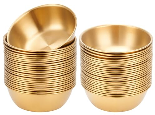 UNICRAFTALE 50 Stück Runde Edelstahl Gewürzschälchen Kleine Goldene Dip Schalen Saucieren 85x30mm Mini Untersetzer Ramekins Platten Sushi Dip Schalen Vorspeisenteller Für Küche Zuhause