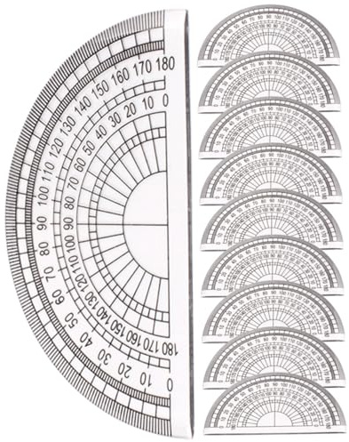 SHINEOFI Transportador Escolar de Plástico Transparente de 180 Grados Transportador Portátil para Matemáticas 10 Piezas Herramienta de Medición de Ángulos para Estudiantes y Oficina