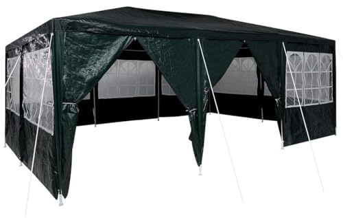 Tente de Fête avec 10 Parois Latérales, Chapiteau Pliable pour Terrasse, Pelouse, Imperméable et Résistant aux UV, 600x400x266 cm Vert Polyester et Acier