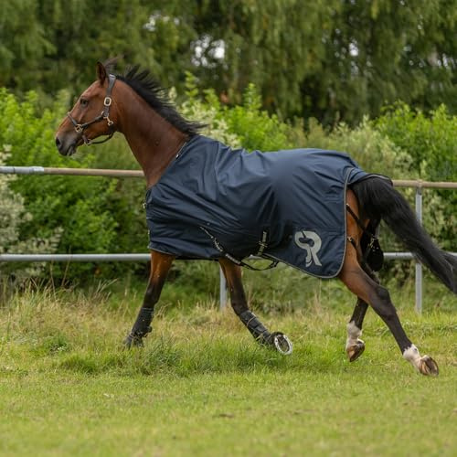 SUNRIDE Regendecke 50g für Pferde (Dublin) - 600D - mit Unterdecken kombinierbar - 100% wasserdicht - 5.000mm Wassersäule - extrem atmungsaktiv - (blau, 165 cm)